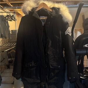 Roots Black Bomber Jacket with Fur Hood